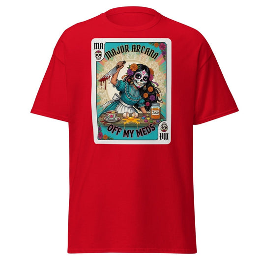 Off My Meds Major Arcana Tarot Card T-Shirt - Red - TeeRipple