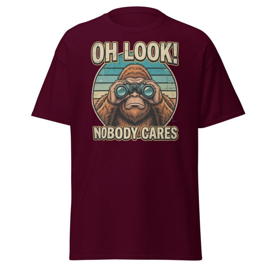Oh Look Nobody Cares Funny Monkey T-Shirt Sarcastic Tee - Maroon - TeeRipple