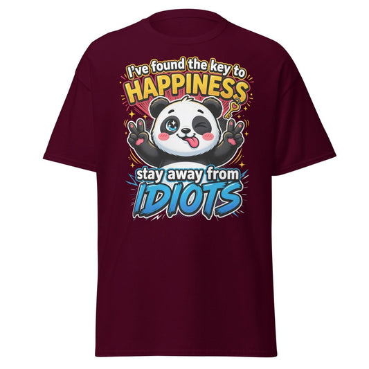 Panda Key to Happiness T-Shirt - Stay Away from Idiots - Maroon - TeeRipple