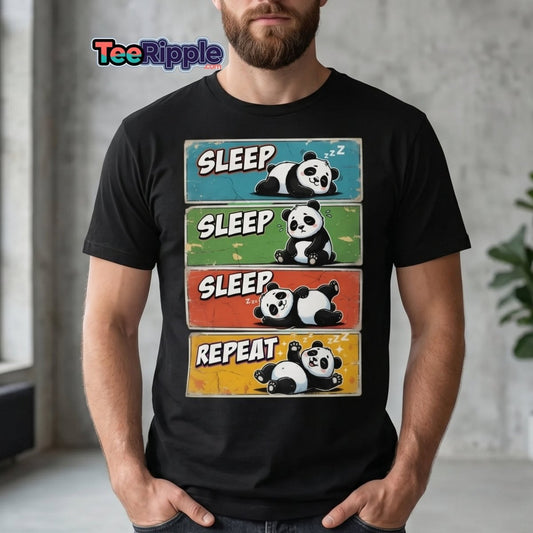 Panda Sleep Repeat T-Shirt - Cute Lazy Panda Tee - Maroon - TeeRipple