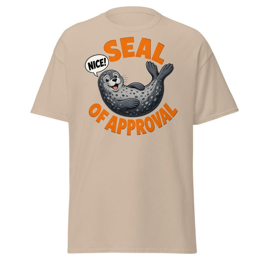 Seal of Approval Funny T-Shirt | Cute Cartoon Seal Tee - Sand - TeeRipple