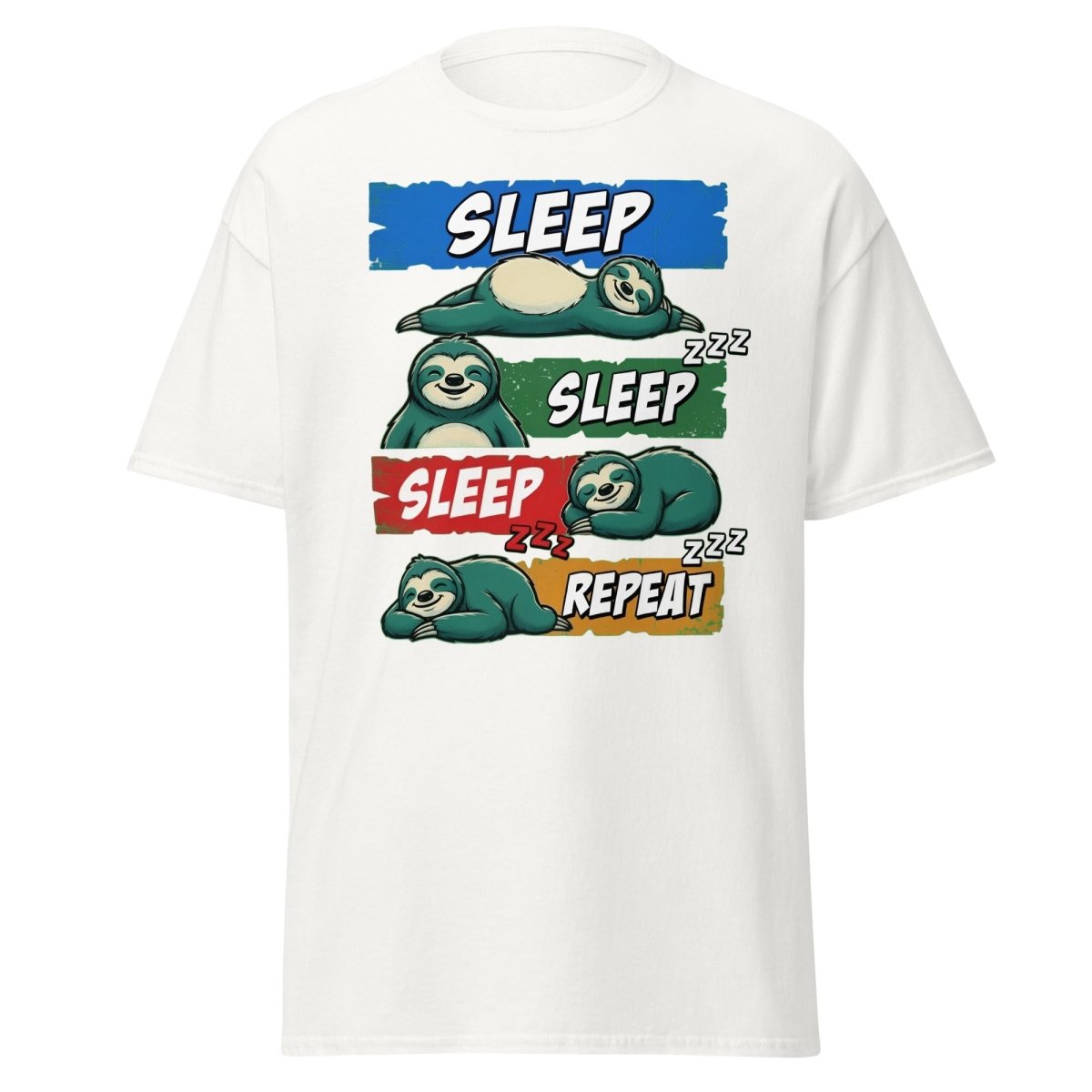 Sleep Sleep Repeat Sloth T-Shirt Funny Lazy Nap Tee - White - TeeRipple