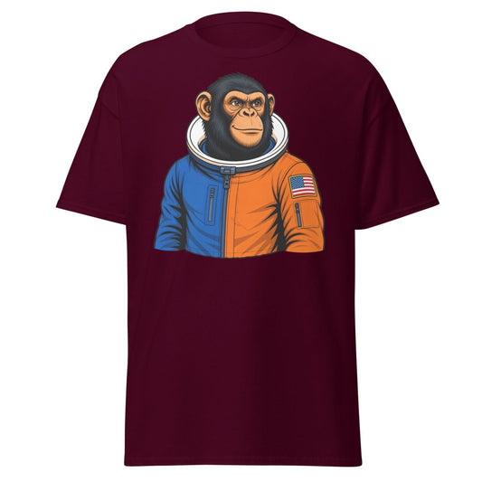 Space Chimp Astronaut Graphic T-Shirt - Maroon - TeeRipple