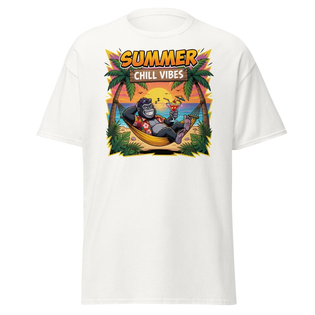 Summer Chill Vibes Gorilla T-Shirt - White - TeeRipple