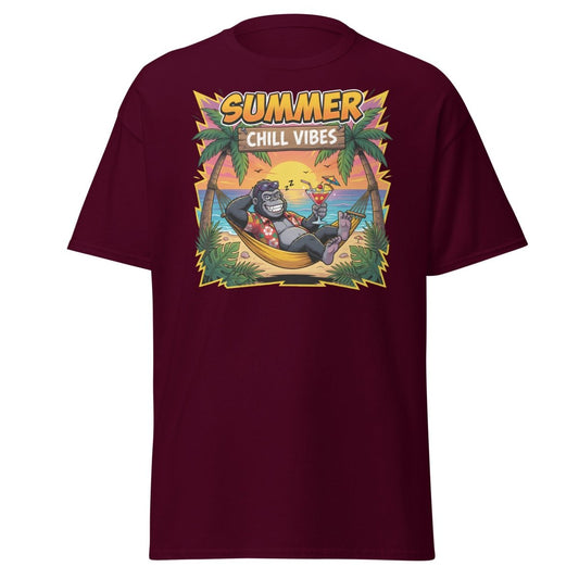 Summer Chill Vibes Gorilla T-Shirt - Maroon - TeeRipple