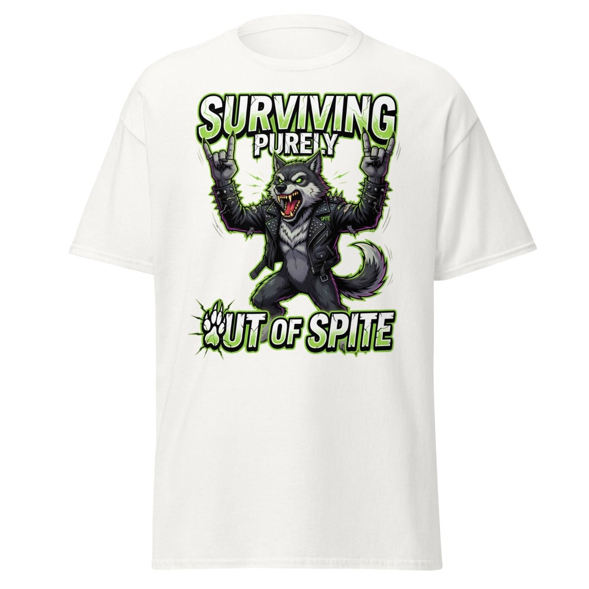Surviving Purely Out of Spite Punk Wolf T-Shirt - White - TeeRipple