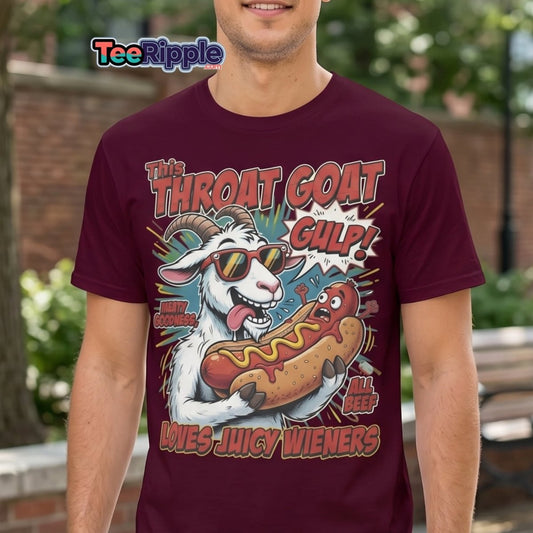 Throat Goat T-Shirt – Funny Hot Dog Adult Humor Tee - Maroon - TeeRipple