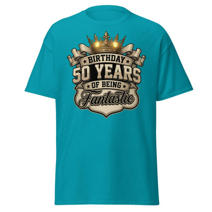 50 Years of Being Fantastic Birthday T-Shirt - Tropical Blue - TeeRipple