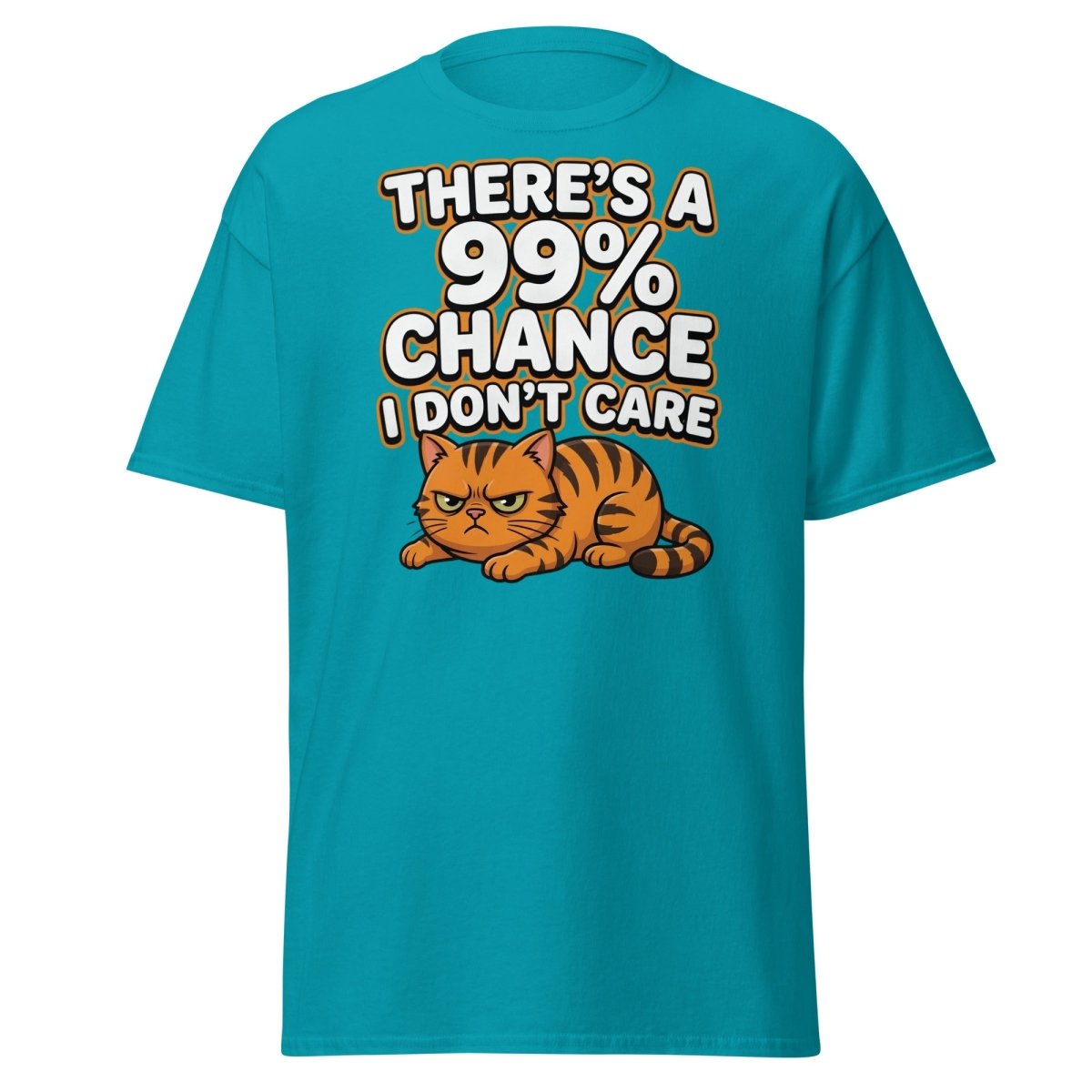 99% Chance I Don't Care Cat T-Shirt | Funny Grumpy Tee - Tropical Blue - TeeRipple