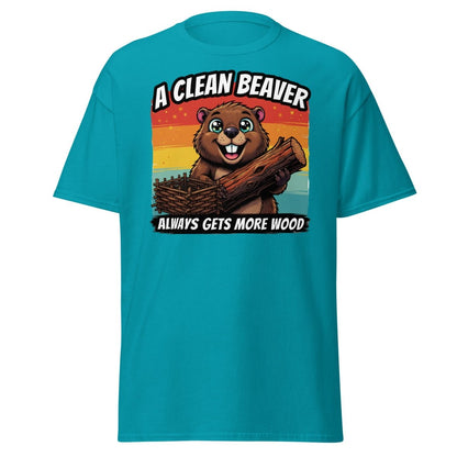 A Clean Beaver Always Gets More Wood Funny T-Shirt - Tropical Blue - TeeRipple