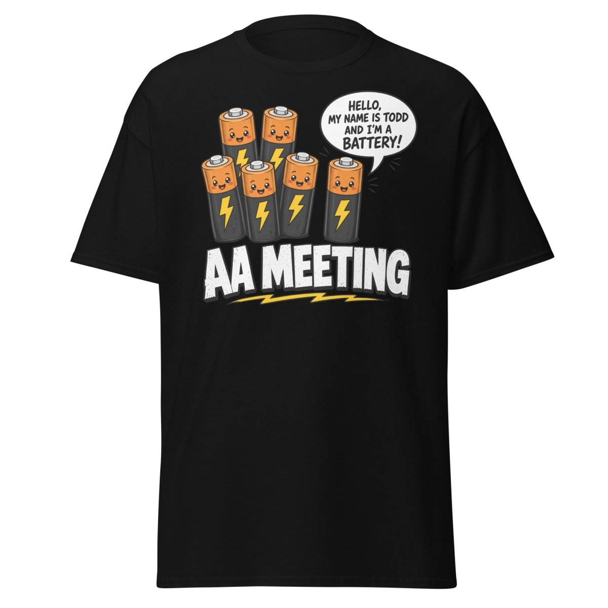 AA Meeting Funny Battery Pun T-Shirt - Black - TeeRipple