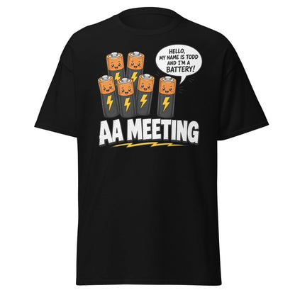 AA Meeting Funny Battery Pun T-Shirt - Black - TeeRipple