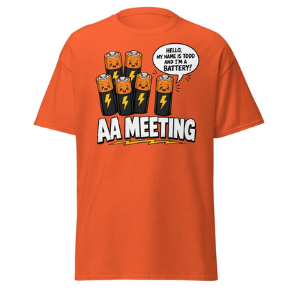 AA Meeting Funny Battery Pun T-Shirt - Orange - TeeRipple