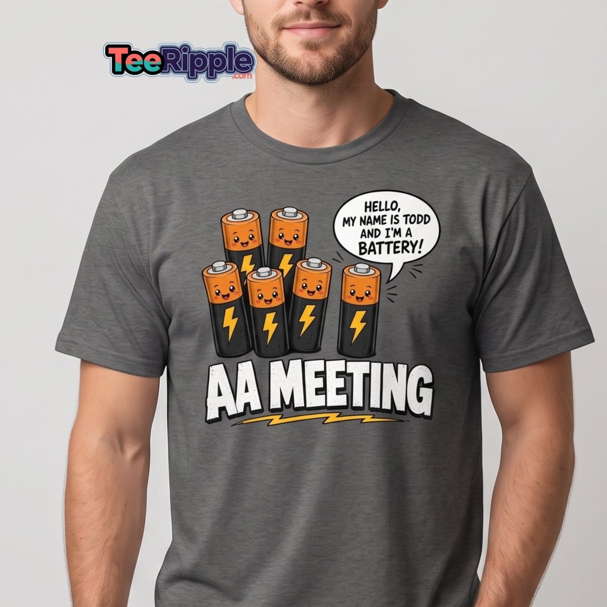 AA Meeting Funny Battery Pun T-Shirt - Maroon - TeeRipple