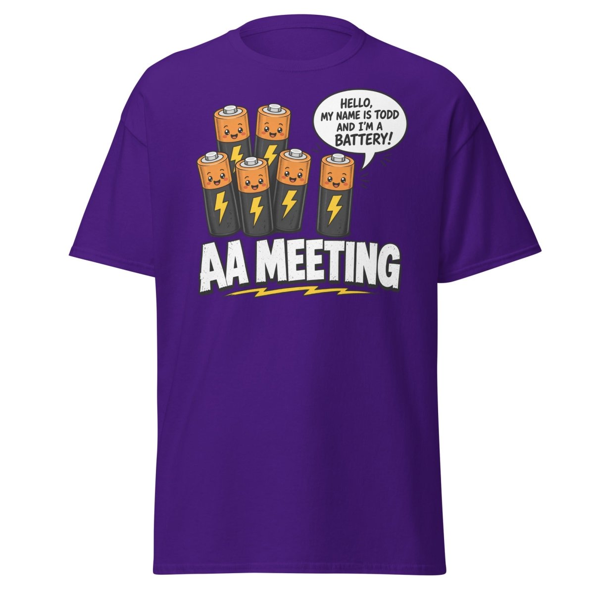 AA Meeting Funny Battery Pun T-Shirt - Purple - TeeRipple
