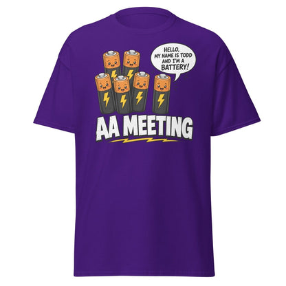 AA Meeting Funny Battery Pun T-Shirt - Purple - TeeRipple