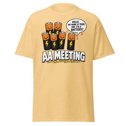 AA Meeting Funny Battery Pun T-Shirt - Yellow Haze - TeeRipple