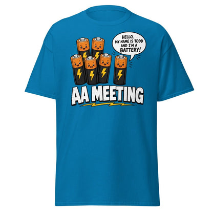 AA Meeting Funny Battery Pun T-Shirt - Sapphire - TeeRipple