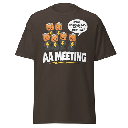 AA Meeting Funny Battery Pun T-Shirt - Dark Chocolate - TeeRipple