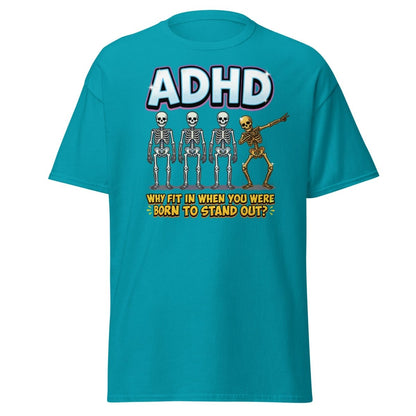 ADHD Dab Skeleton T-Shirt - Born To Stand Out - Tropical Blue - TeeRipple
