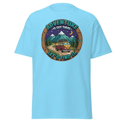 Adventure Is Out There Cat Van T-Shirt – Retro Travel Tee - Sky - TeeRipple