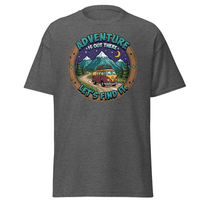 Adventure Is Out There Cat Van T-Shirt – Retro Travel Tee - Dark Heather - TeeRipple