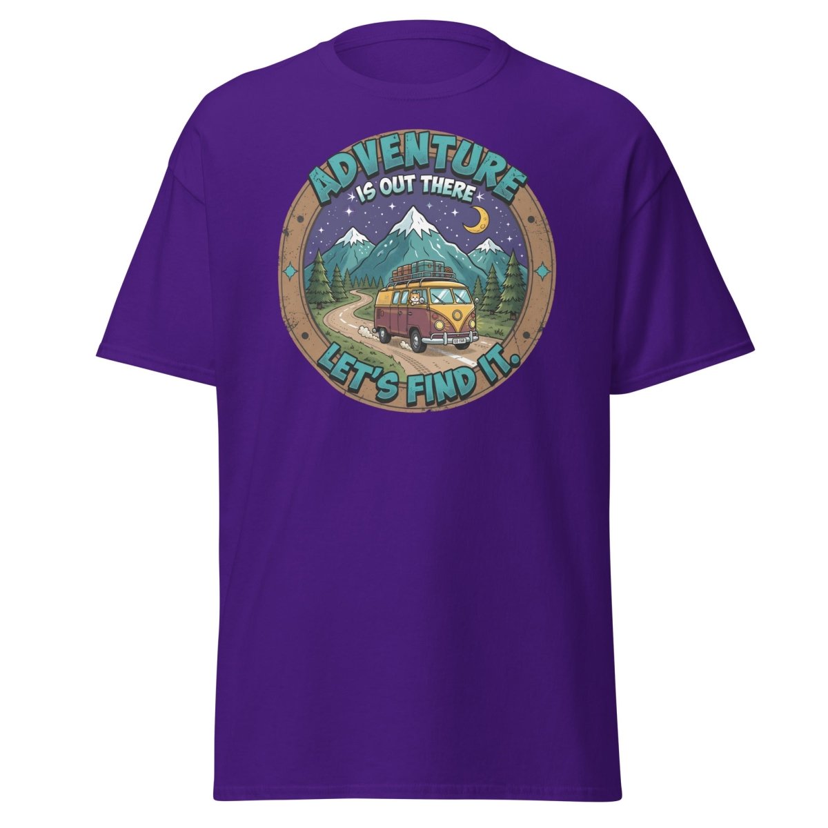 Adventure Is Out There Cat Van T-Shirt – Retro Travel Tee - Purple - TeeRipple