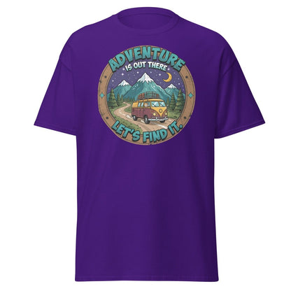 Adventure Is Out There Cat Van T-Shirt – Retro Travel Tee - Purple - TeeRipple