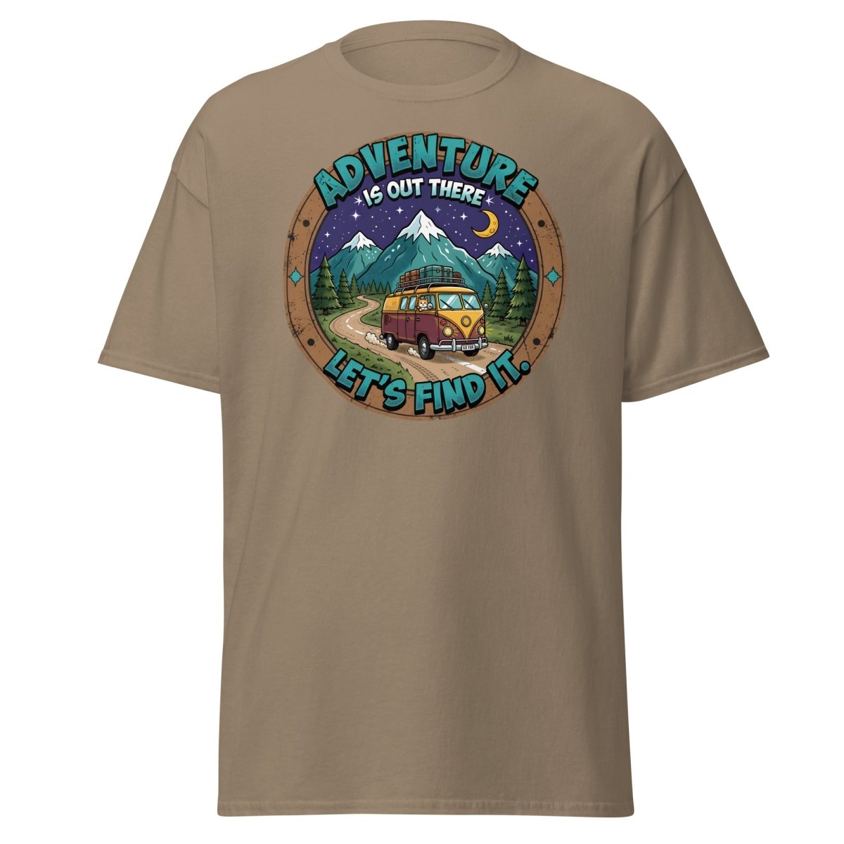 Adventure Is Out There Cat Van T-Shirt – Retro Travel Tee - Brown Savana - TeeRipple