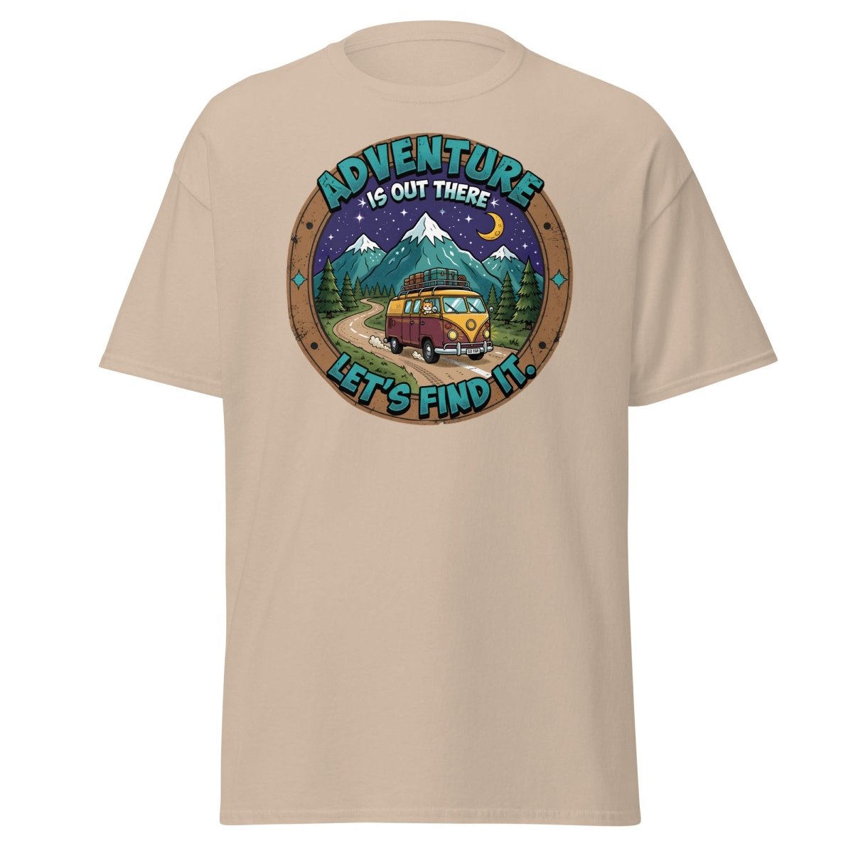 Adventure Is Out There Cat Van T-Shirt – Retro Travel Tee - Sand - TeeRipple