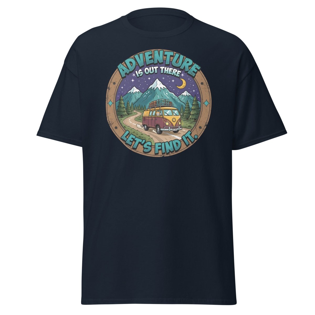 Adventure Is Out There Cat Van T-Shirt – Retro Travel Tee - Navy - TeeRipple