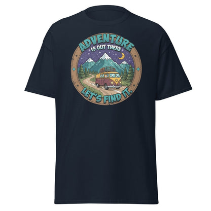 Adventure Is Out There Cat Van T-Shirt – Retro Travel Tee - Navy - TeeRipple
