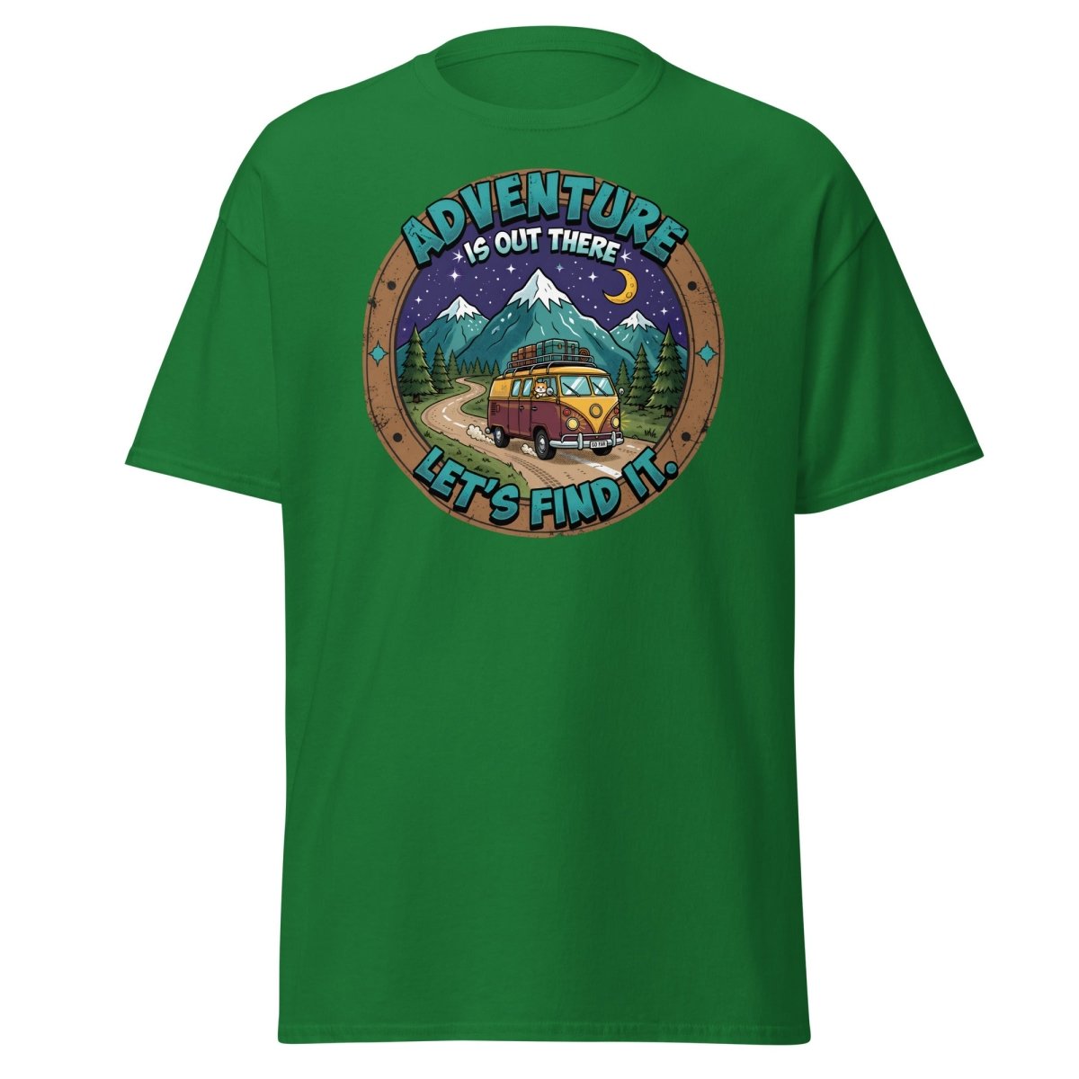 Adventure Is Out There Cat Van T-Shirt – Retro Travel Tee - Turf Green - TeeRipple