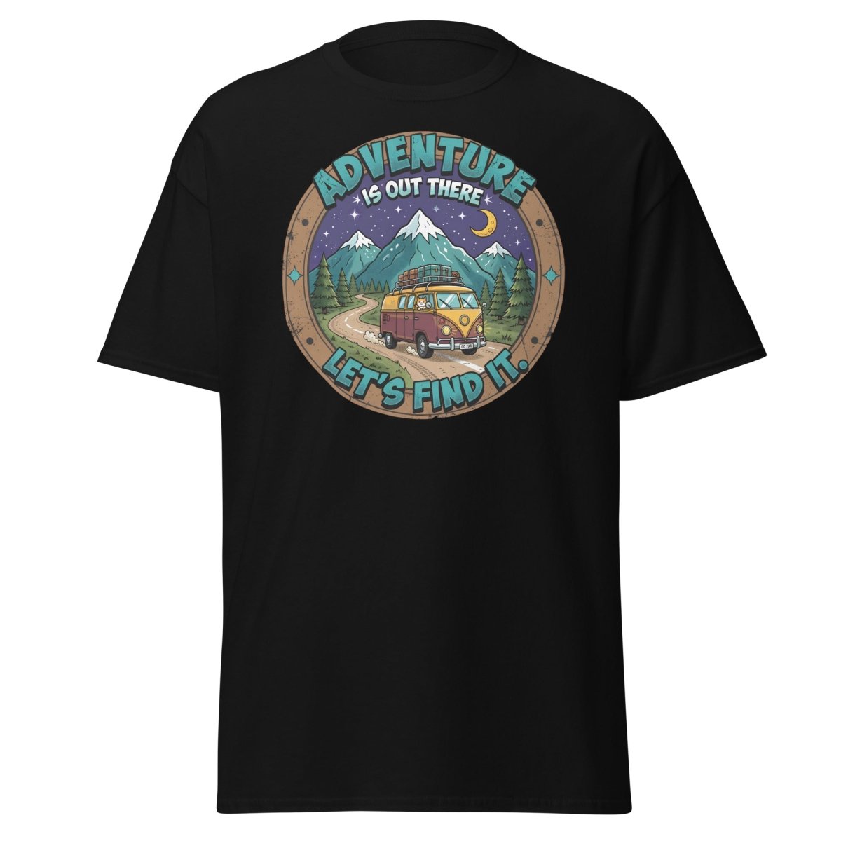 Adventure Is Out There Cat Van T-Shirt – Retro Travel Tee - Black - TeeRipple