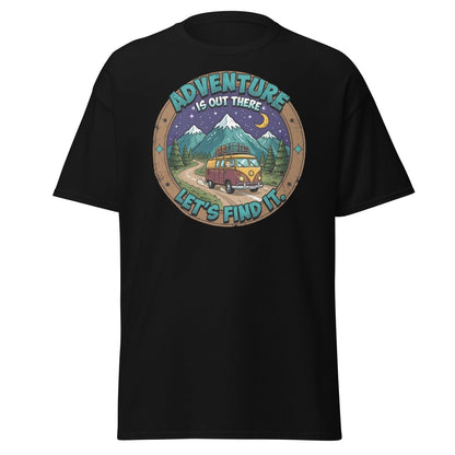 Adventure Is Out There Cat Van T-Shirt – Retro Travel Tee - Black - TeeRipple