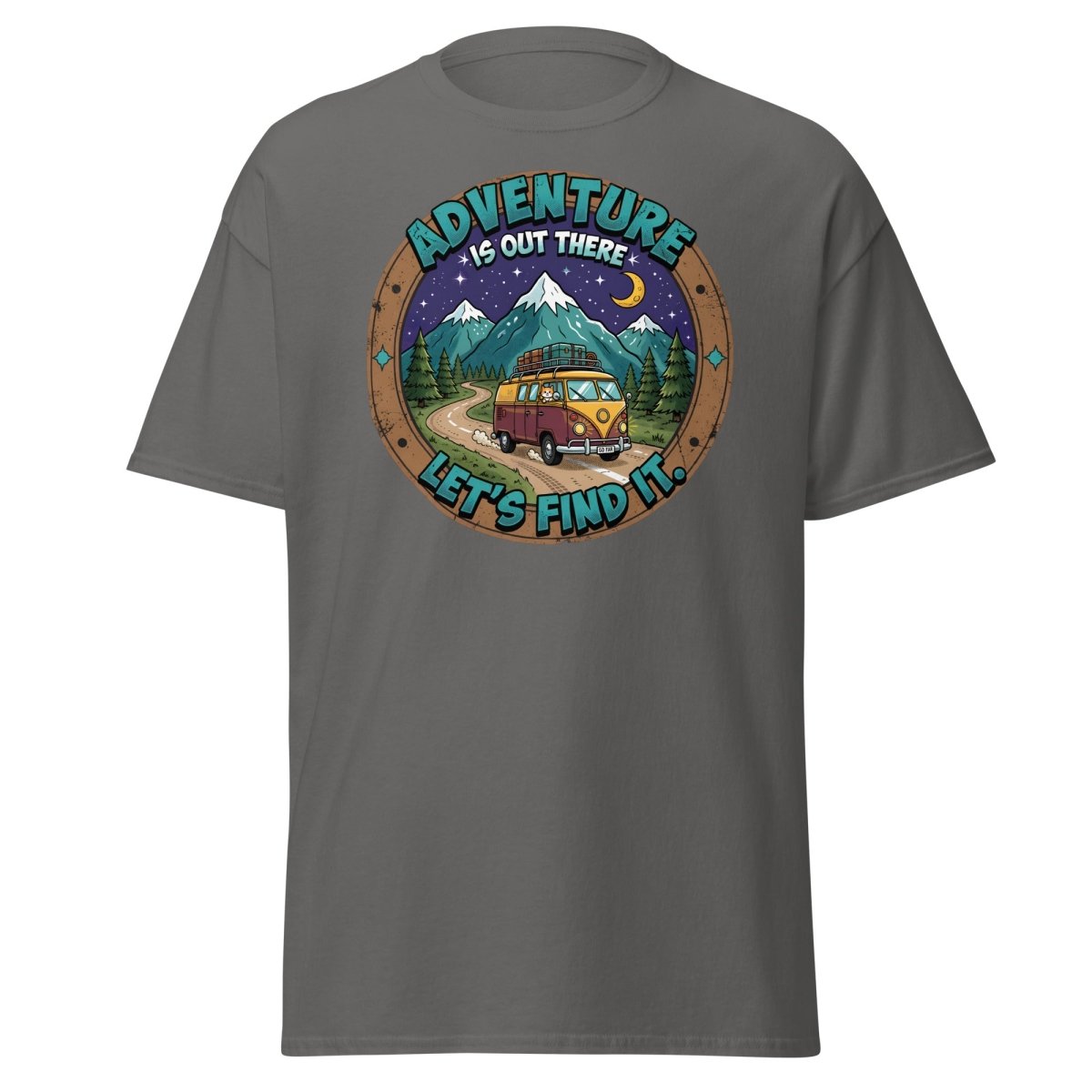 Adventure Is Out There Cat Van T-Shirt – Retro Travel Tee - Charcoal - TeeRipple