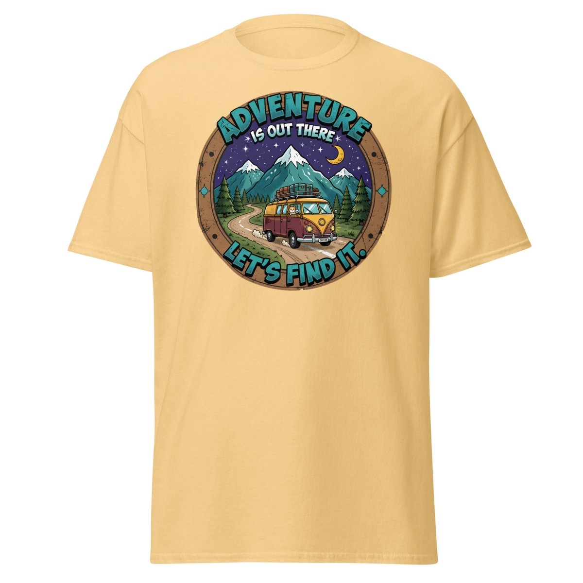 Adventure Is Out There Cat Van T-Shirt – Retro Travel Tee - Yellow Haze - TeeRipple