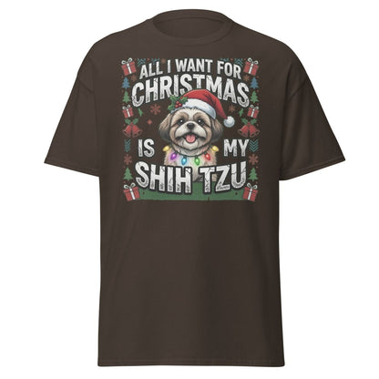 All I Want for Christmas Is My Shih Tzu T-Shirt - Dark Chocolate - TeeRipple