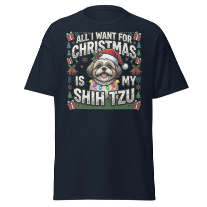 All I Want for Christmas Is My Shih Tzu T-Shirt - Navy - TeeRipple