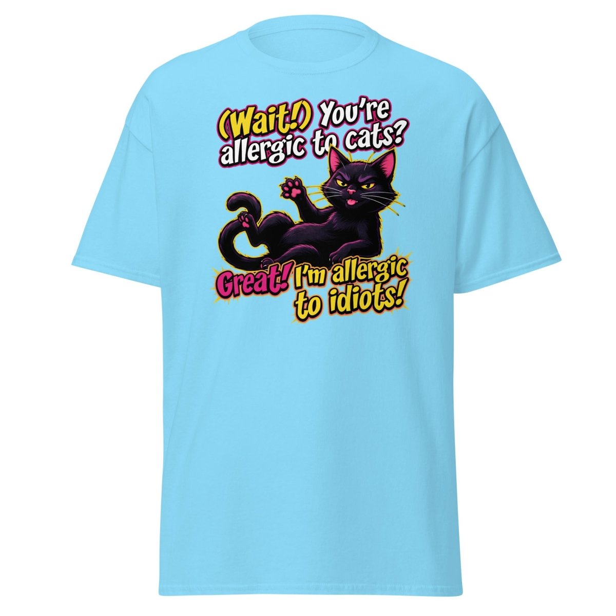 Allergic to Idiots Cat T-Shirt | Funny Sarcastic Tee - Sky - TeeRipple