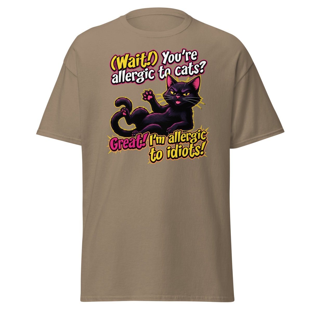 Allergic to Idiots Cat T-Shirt | Funny Sarcastic Tee - Brown Savana - TeeRipple
