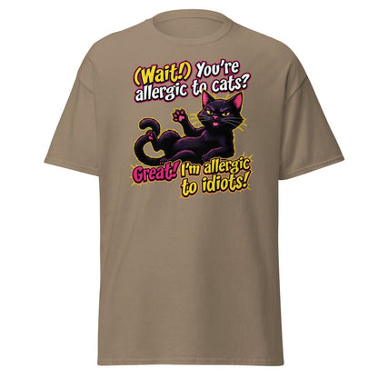 Allergic to Idiots Cat T-Shirt | Funny Sarcastic Tee - Brown Savana - TeeRipple