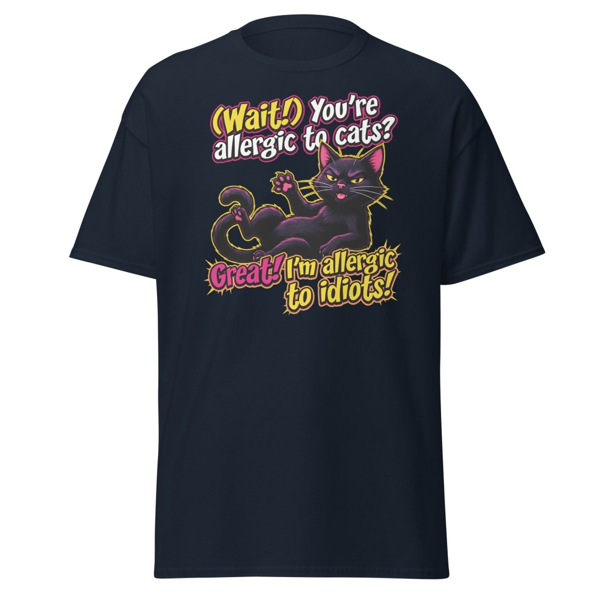 Allergic to Idiots Cat T-Shirt | Funny Sarcastic Tee - Navy - TeeRipple
