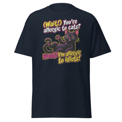 Allergic to Idiots Cat T-Shirt | Funny Sarcastic Tee - Navy - TeeRipple