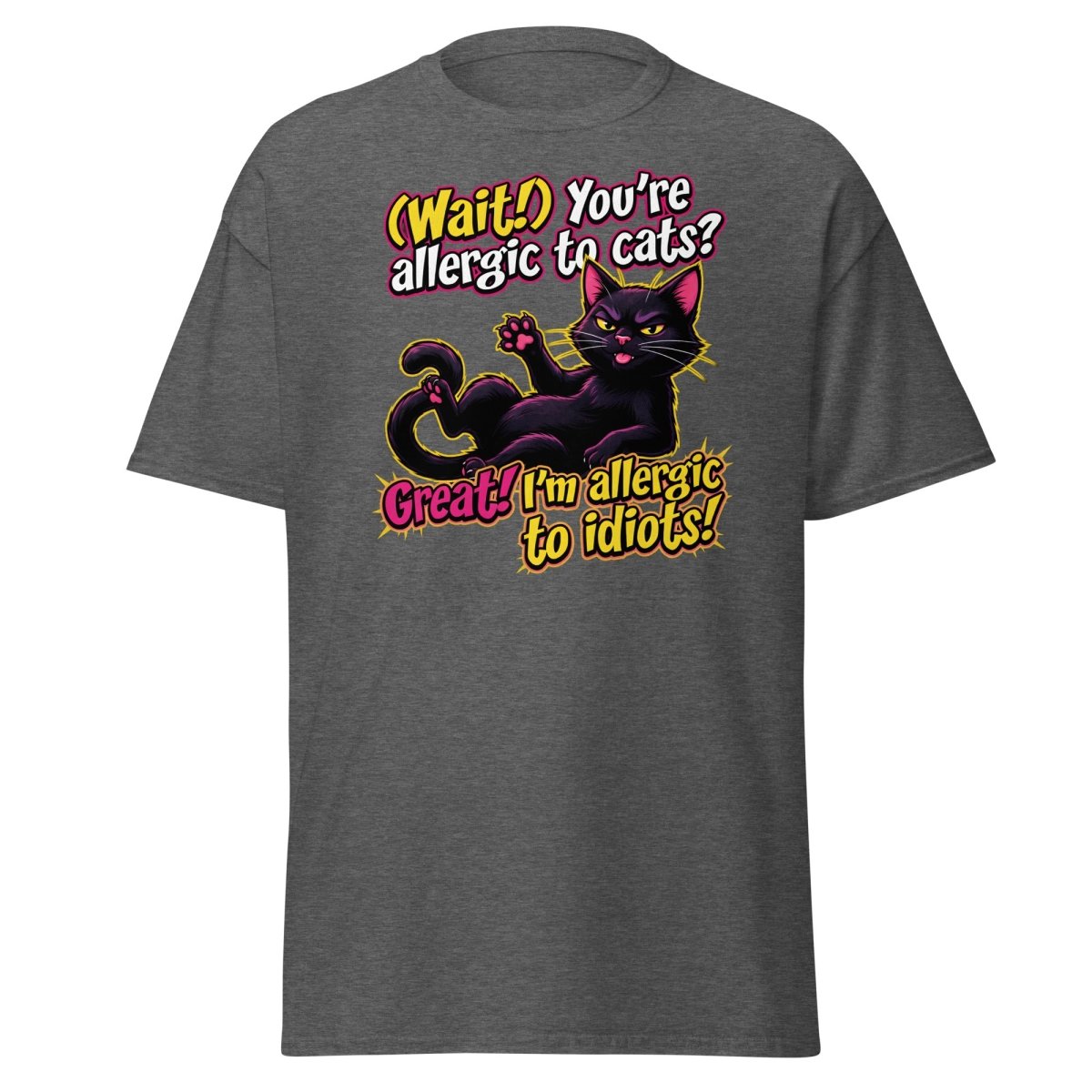 Allergic to Idiots Cat T-Shirt | Funny Sarcastic Tee - Dark Heather - TeeRipple