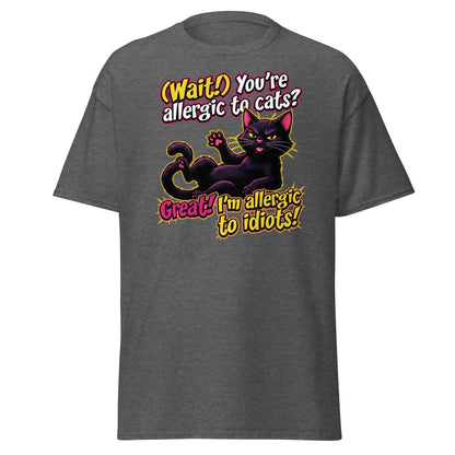 Allergic to Idiots Cat T-Shirt | Funny Sarcastic Tee - Dark Heather - TeeRipple