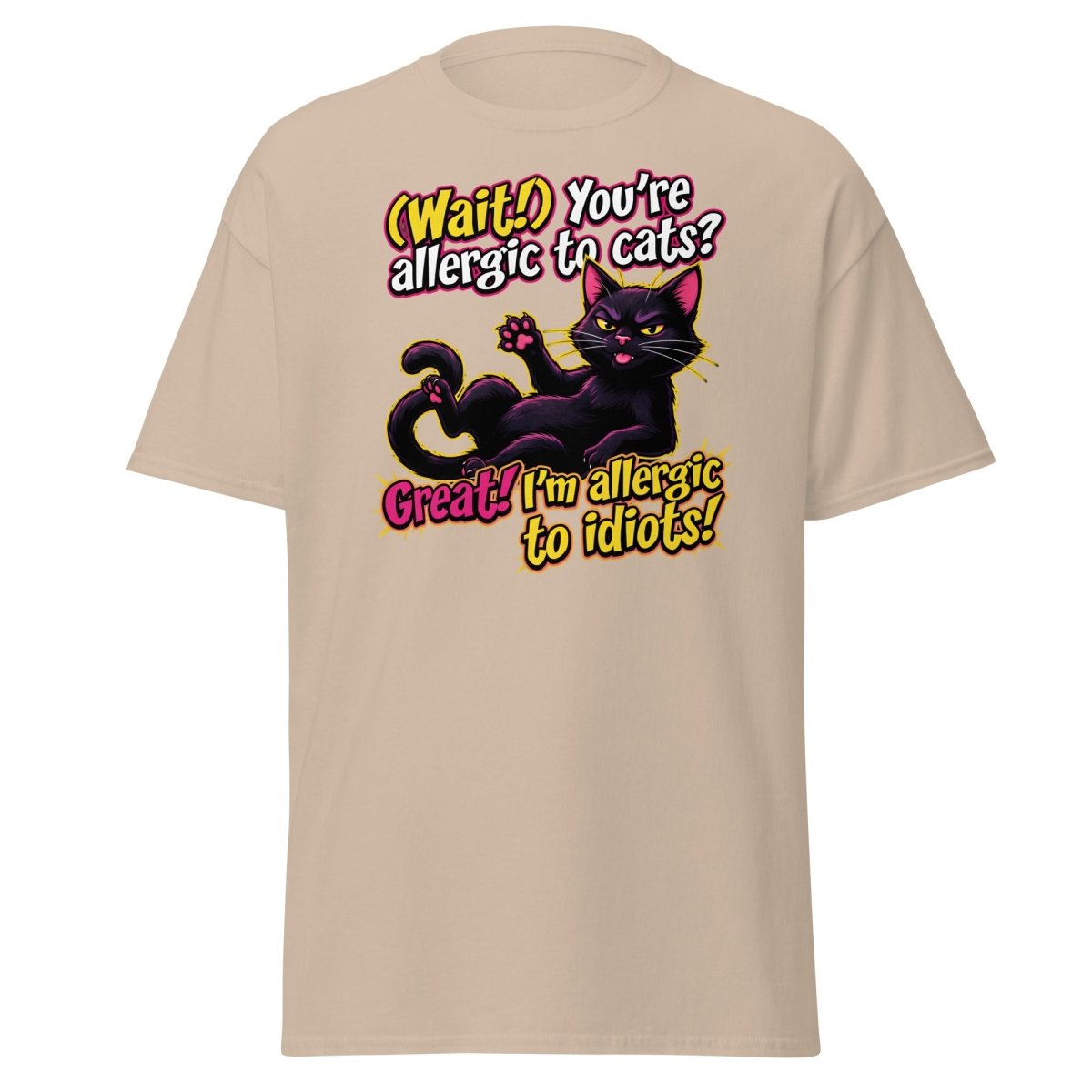 Allergic to Idiots Cat T-Shirt | Funny Sarcastic Tee - Sand - TeeRipple