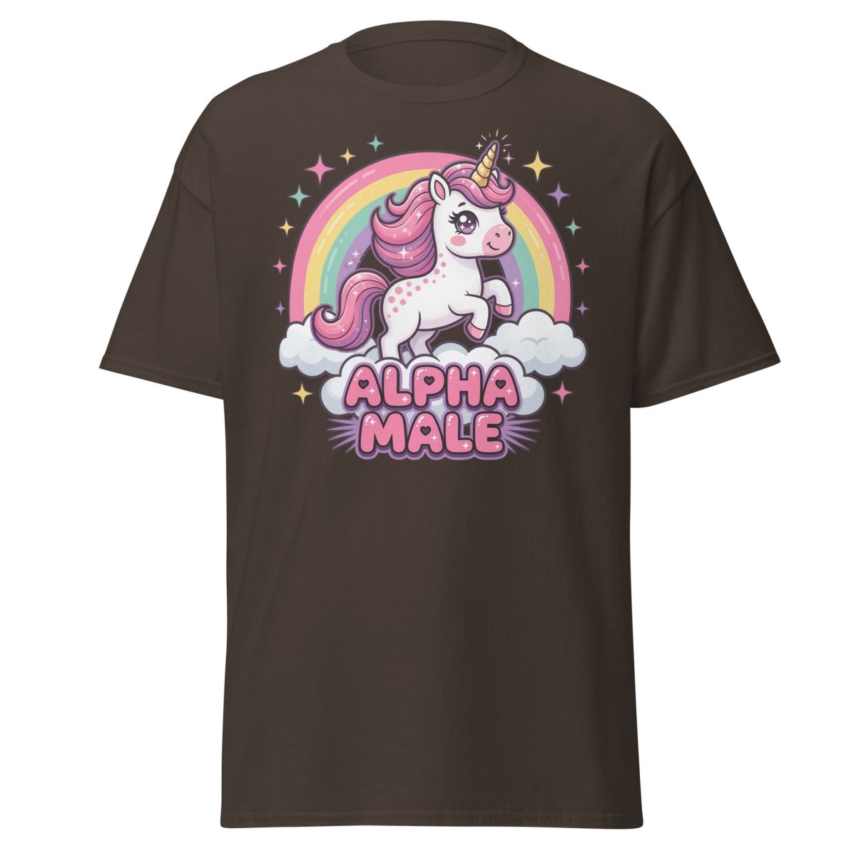 Alpha Male Unicorn T-Shirt - Funny Rainbow Graphic Tee - Dark Chocolate - TeeRipple