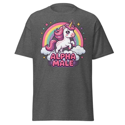 Alpha Male Unicorn T-Shirt - Funny Rainbow Graphic Tee - Dark Heather - TeeRipple