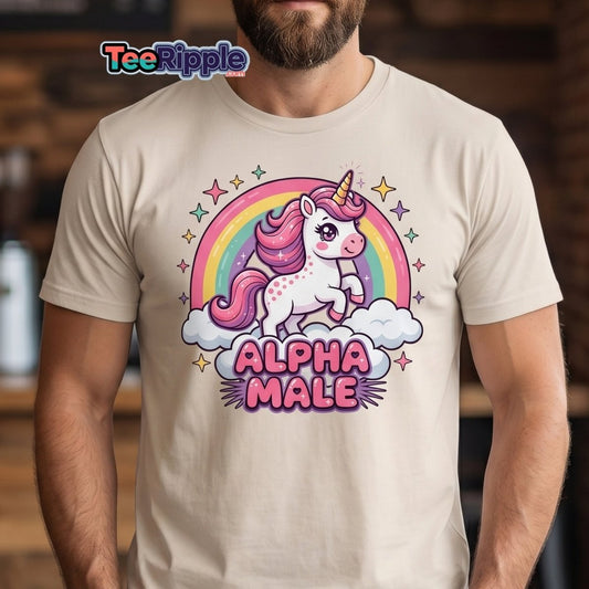 Alpha Male Unicorn T-Shirt - Funny Rainbow Graphic Tee - Black - TeeRipple